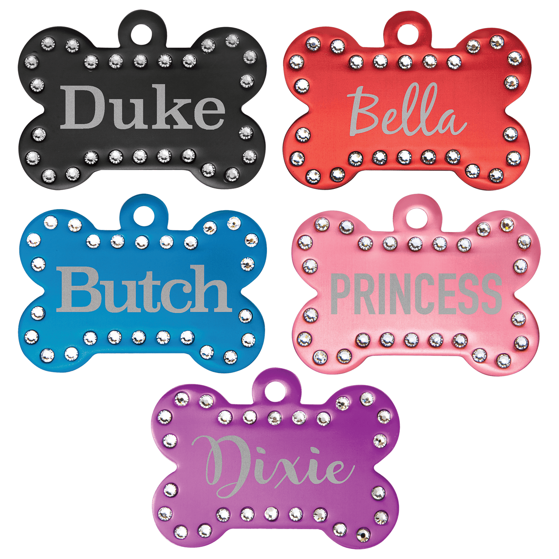 1 1/2" x 1" Laserable Anodized Aluminum Swarovski Bling Bone with Tab Set