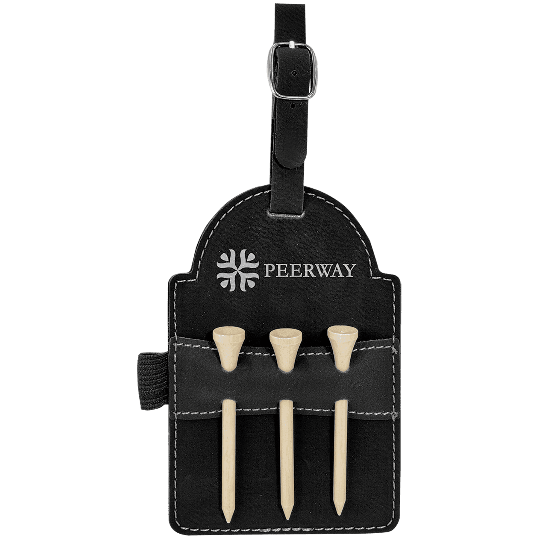 5" x 3 1/4" /Silver Laserable Leatherette Golf Bag Tag with 3 Wooden Tees