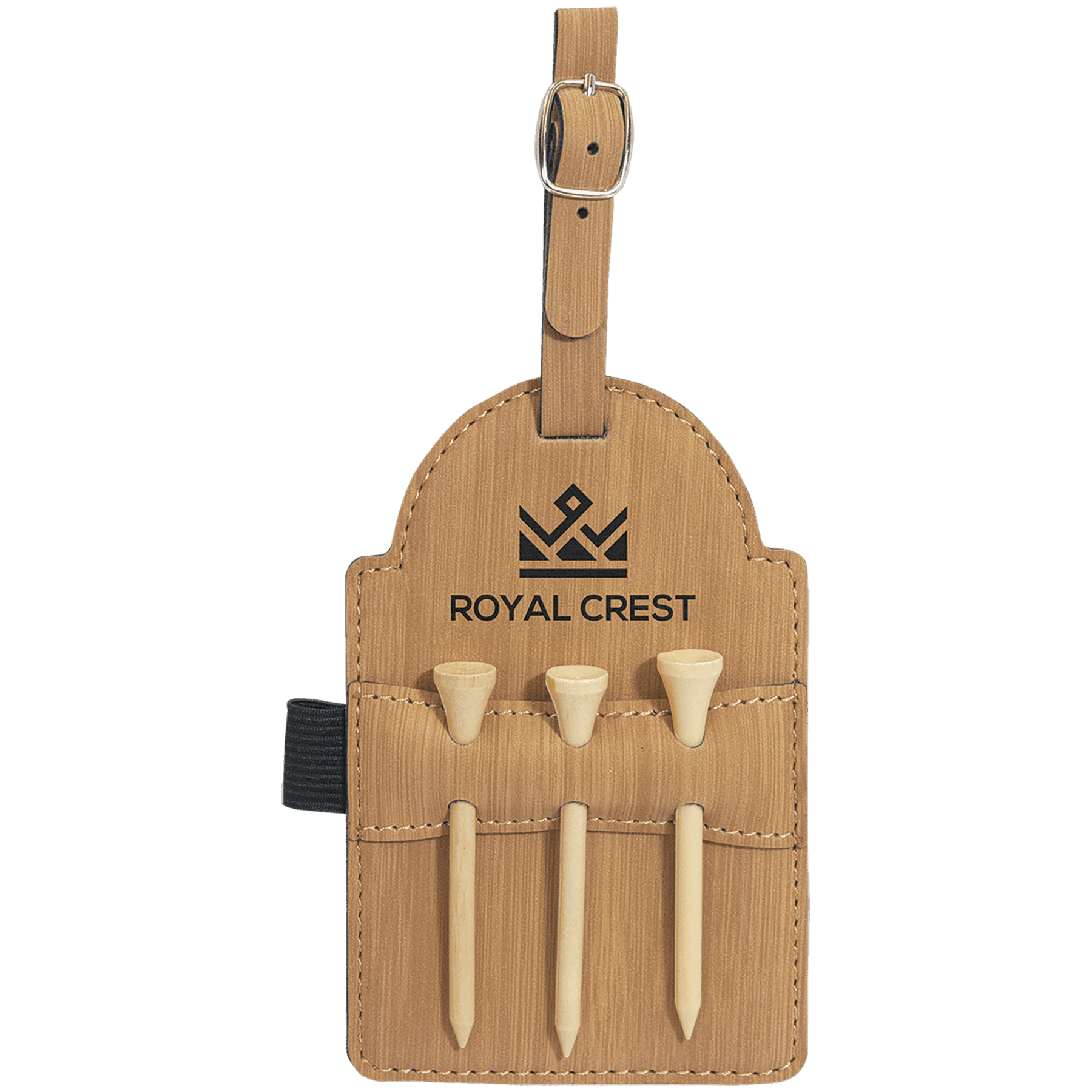 5" x 3 1/4" Laserable Leatherette Golf Bag Tag with 3 Wooden Tees