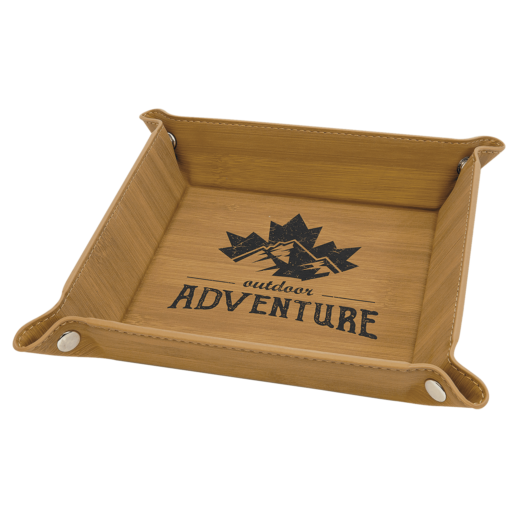 6" x 6" Laserable Leatherette Snap Up Tray with Silver Snaps