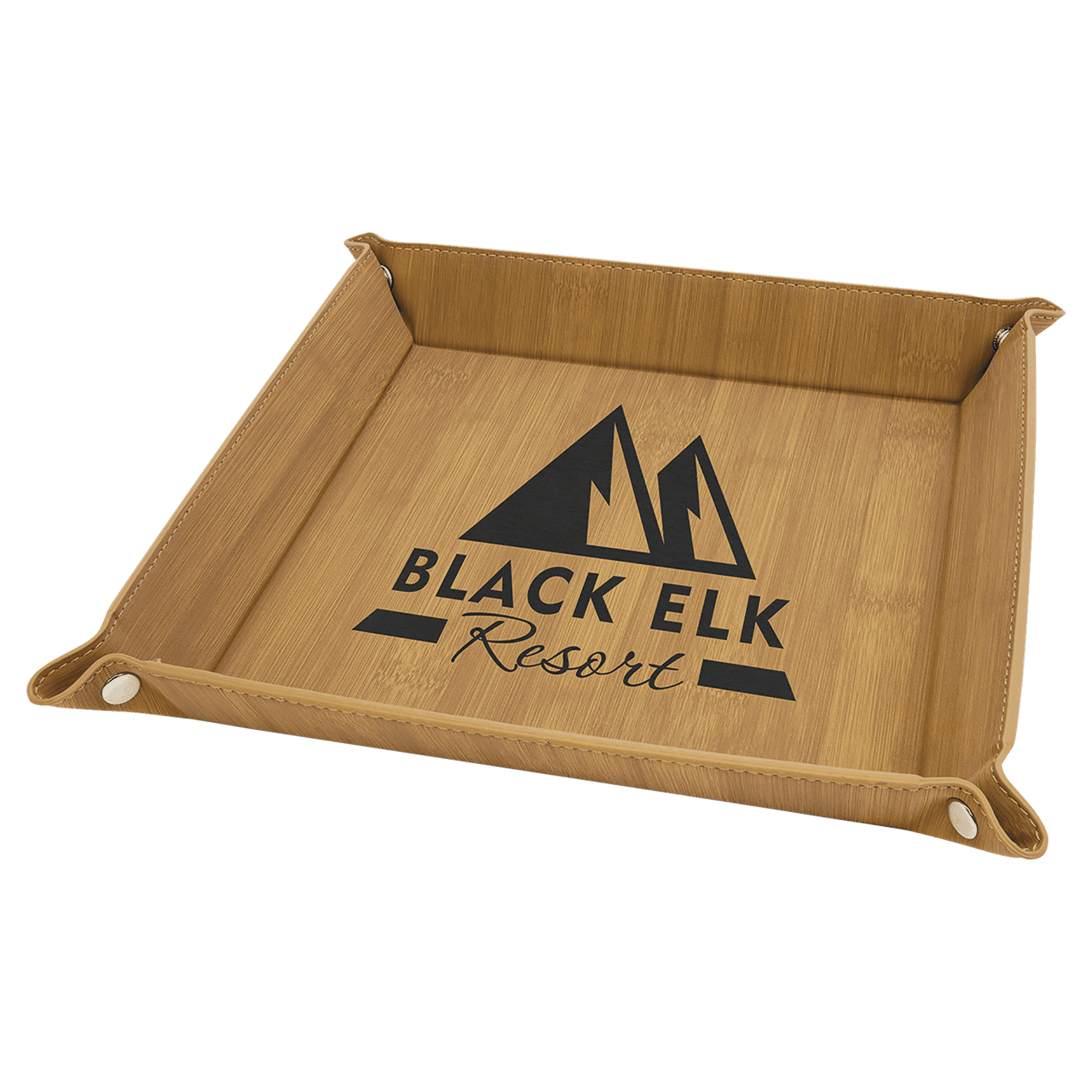 9" x 9" Laserable Leatherette Snap Up Tray with Silver Snaps