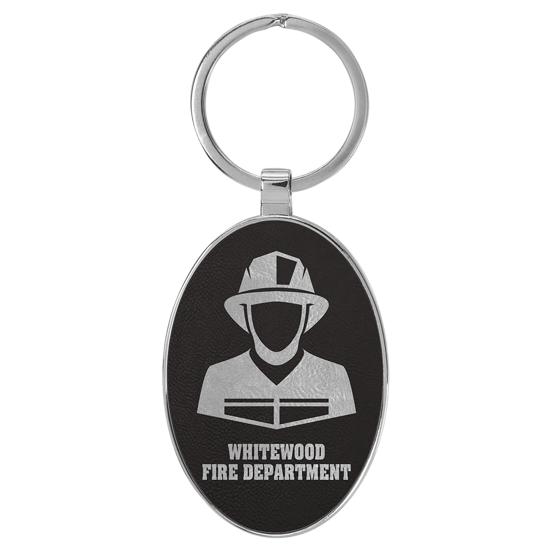 3" x 1 3/4" Laserable Leatherette/Metal /Silver Oval Keychain