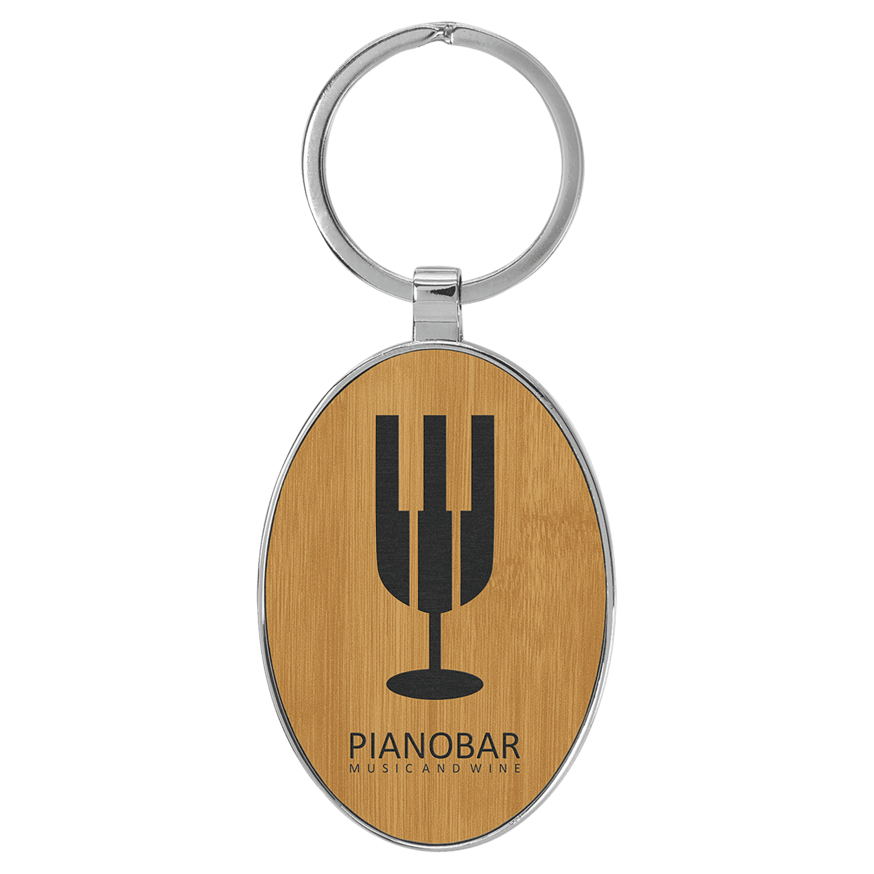 3" x 1 3/4" Laserable Leatherette/Metal Oval Keychain