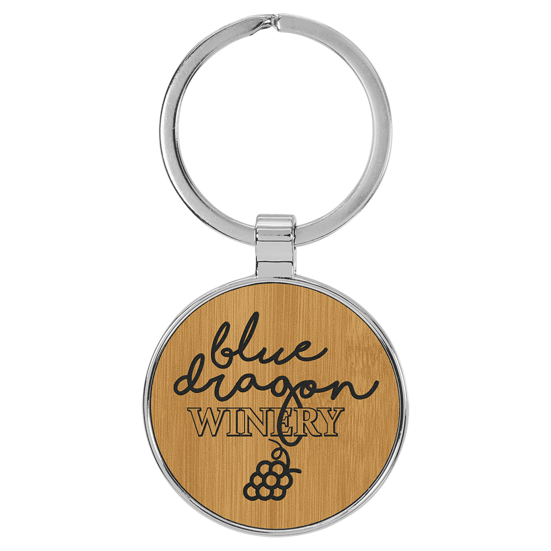 1 1/2" Laserable Leatherette/Metal Round Keychain