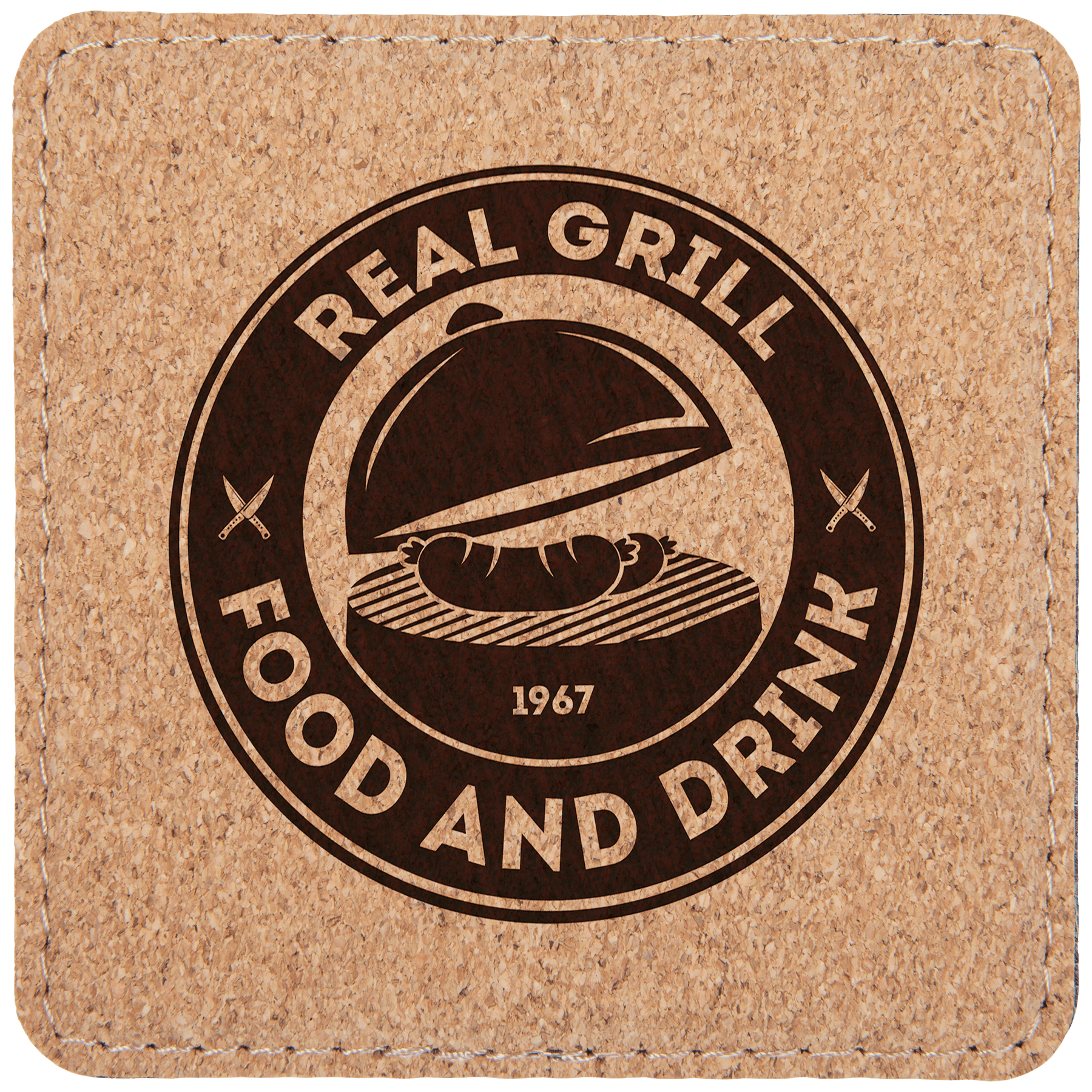 4" x 4" Square Cork Coaster with Stitching