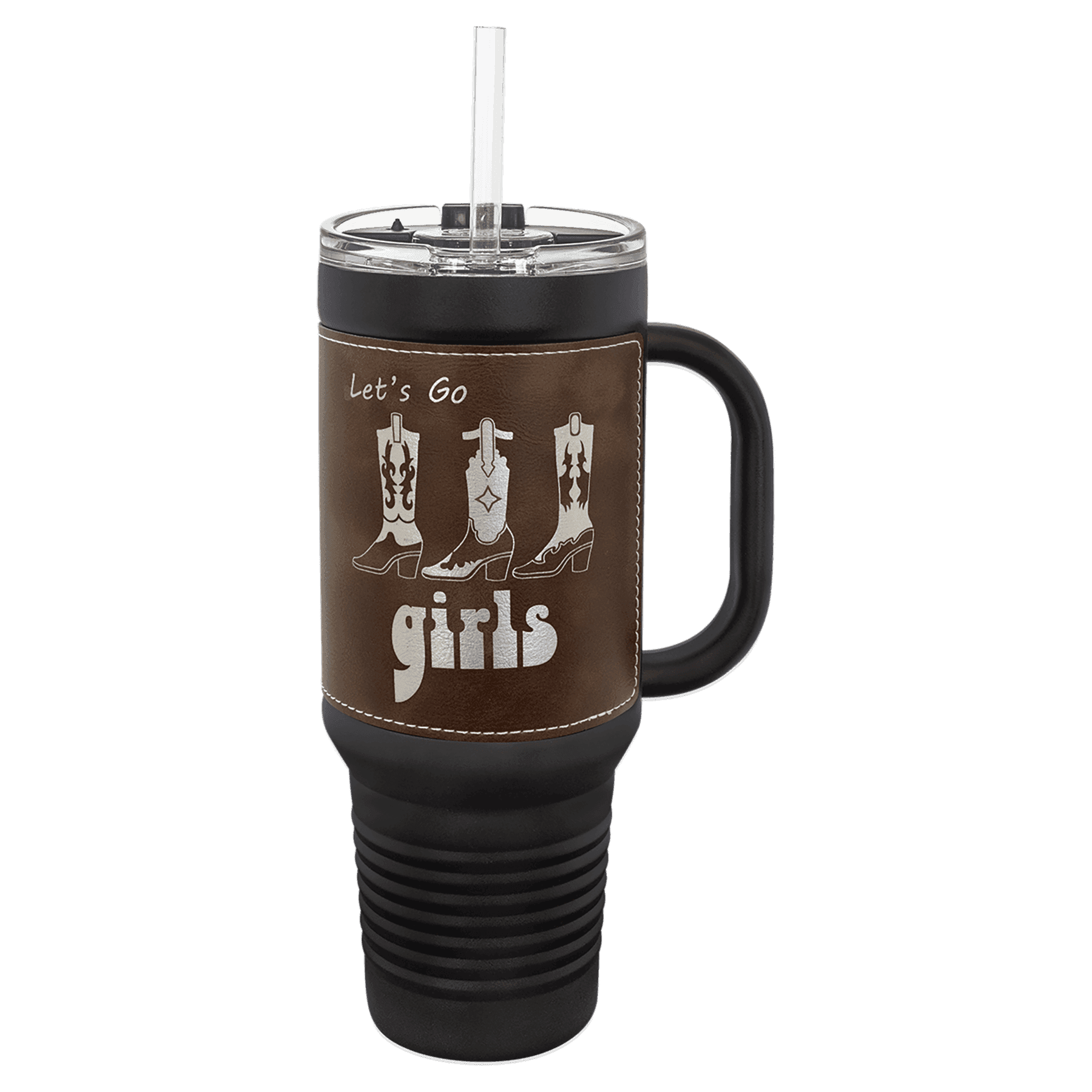 Polar Camel 40 oz. with / Laserable Leatherette Travel Mug with Handle & Straw