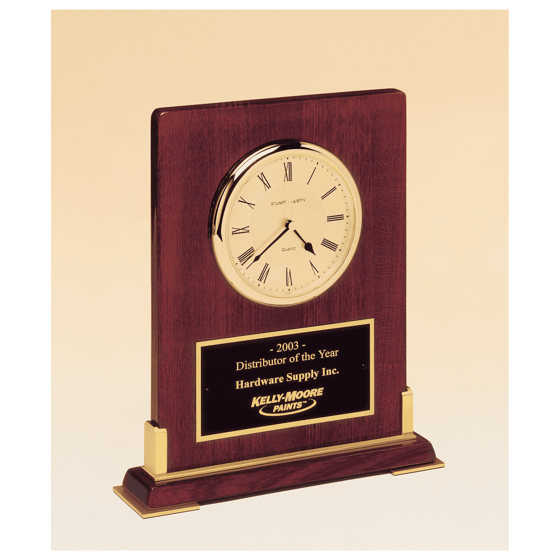 8 3/8" x 10" Desktop Clock, Piano Finish Wood with Metal Accents with Plate