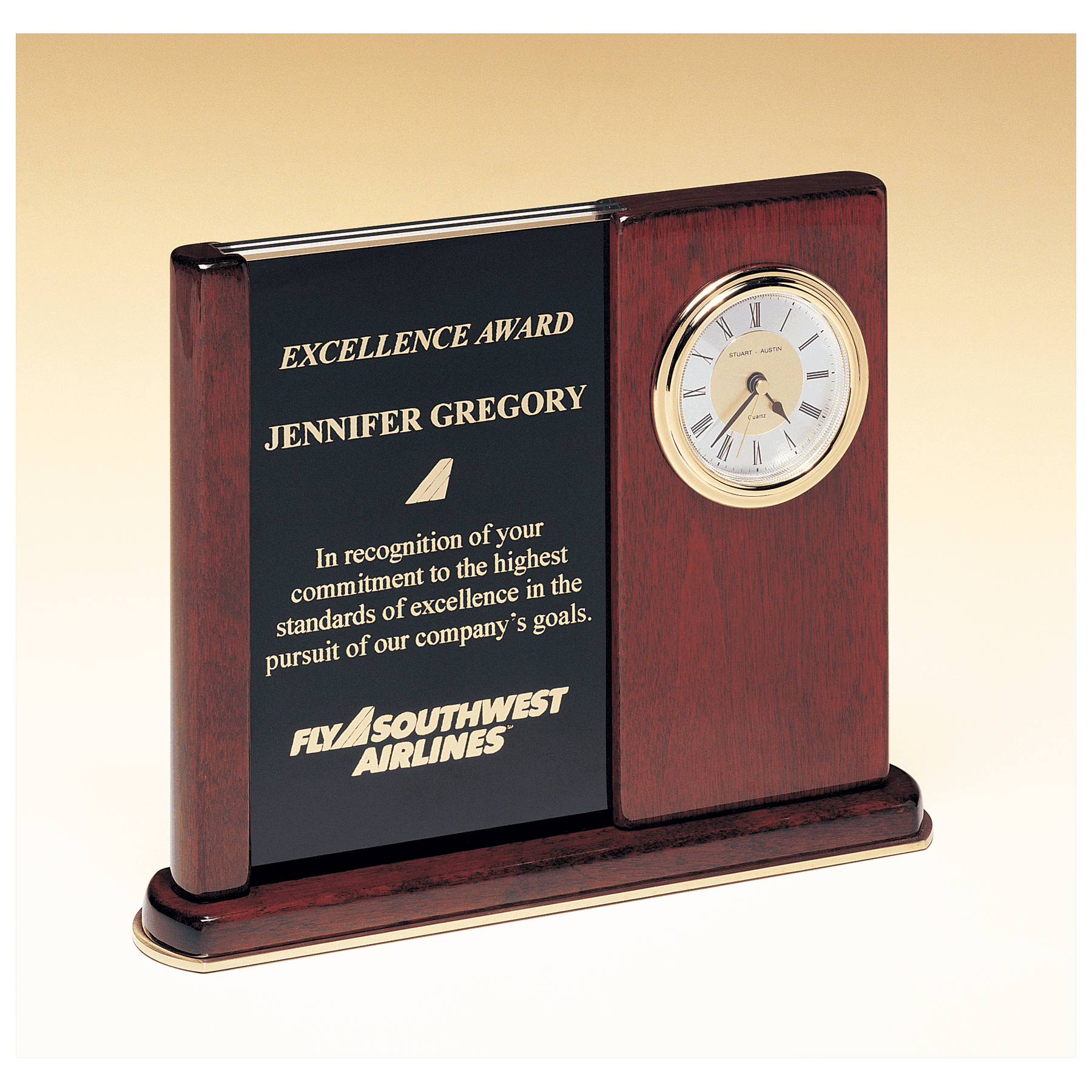 6 3/4" x 8 1/2" Piano Finish Clock with Two Engraving Plates to Accomodate Extra Copy