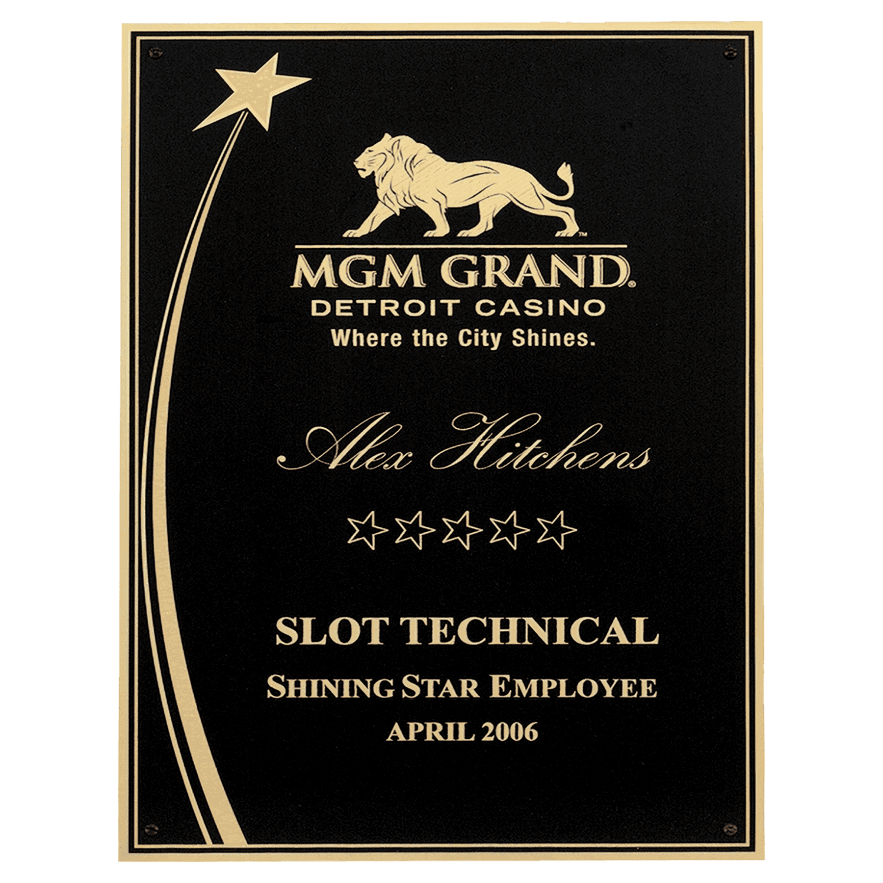 6 1/4" x 8 3/4" Laser Engravable Brass Plated Steel Shooting Star Plate with Florentine Accents and Four Holes
