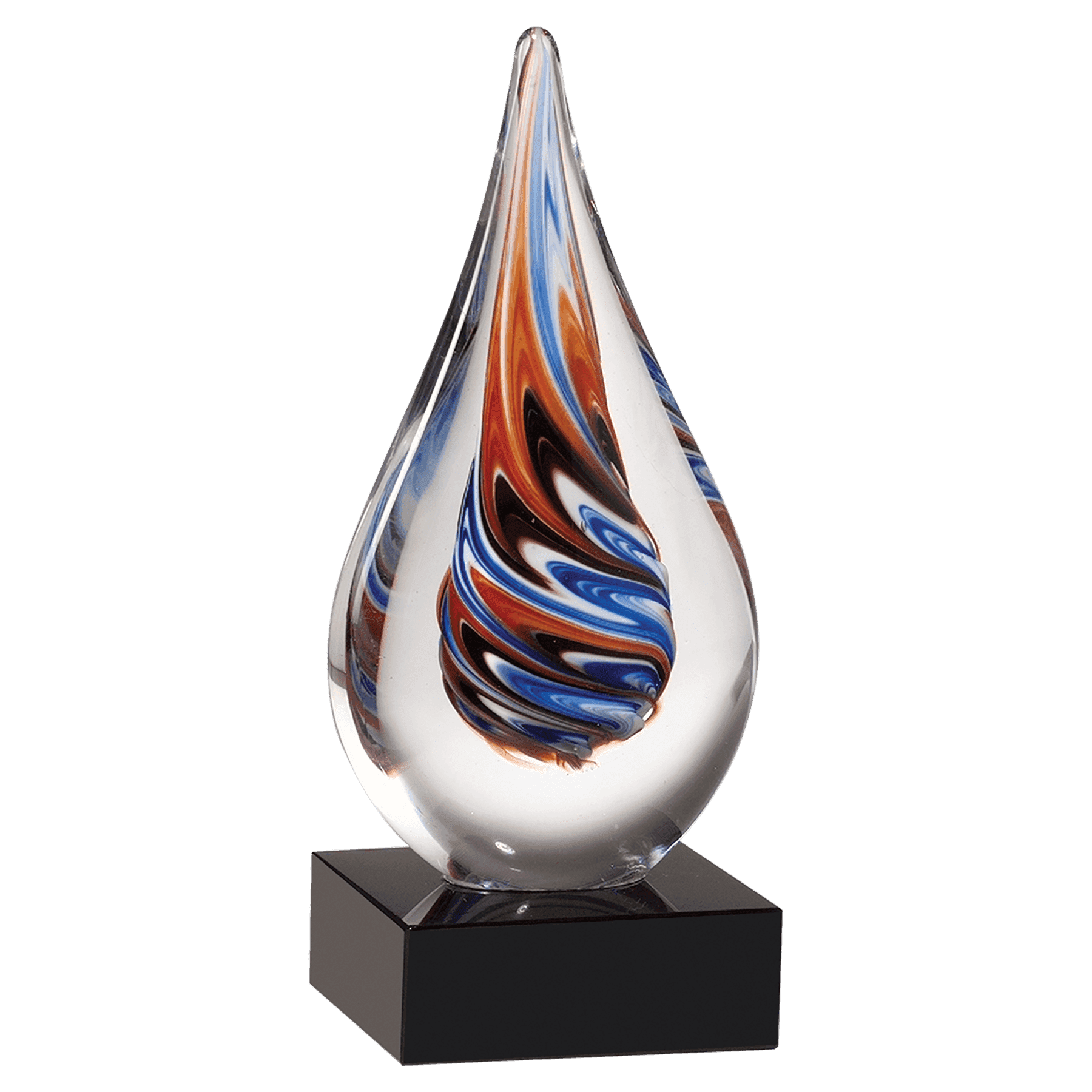 7 1/2" Teardrop Art Glass on Black Glass Base-No Plate