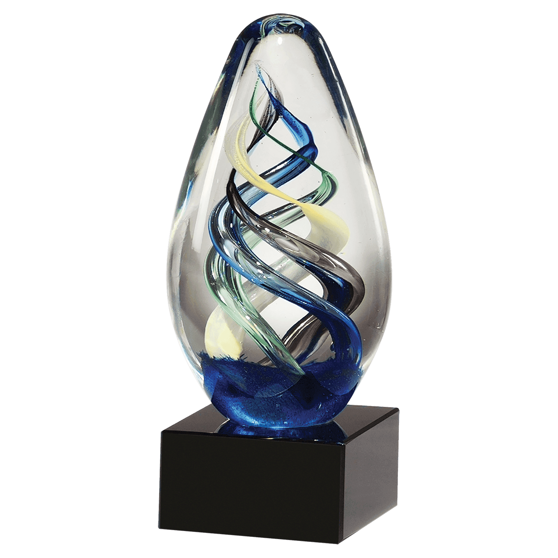 7 1/8" Egg Shaped Colored Art Glass on Black Glass Base-No Plate