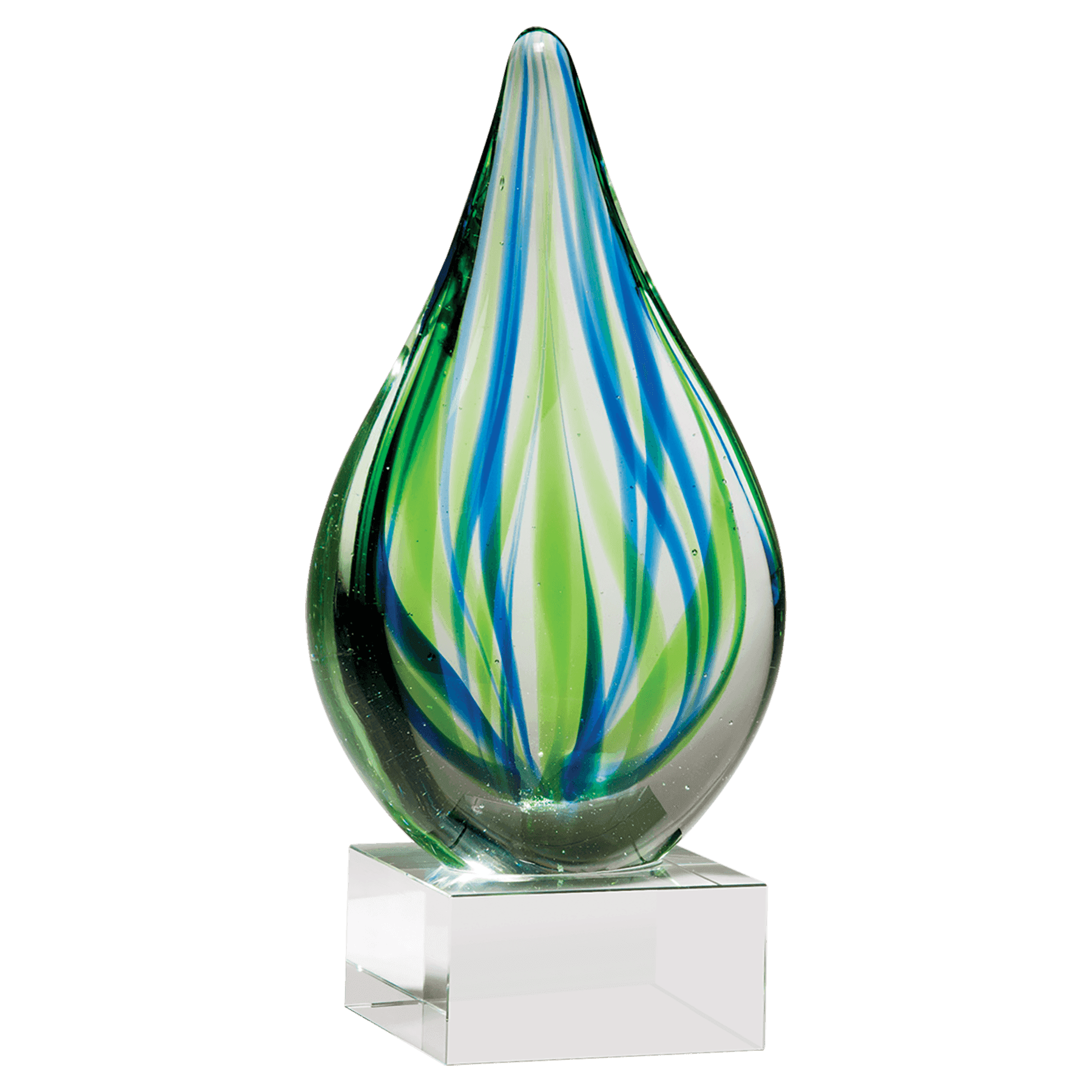 8" and Teardrop Art Glass on Glass Base-No Plate