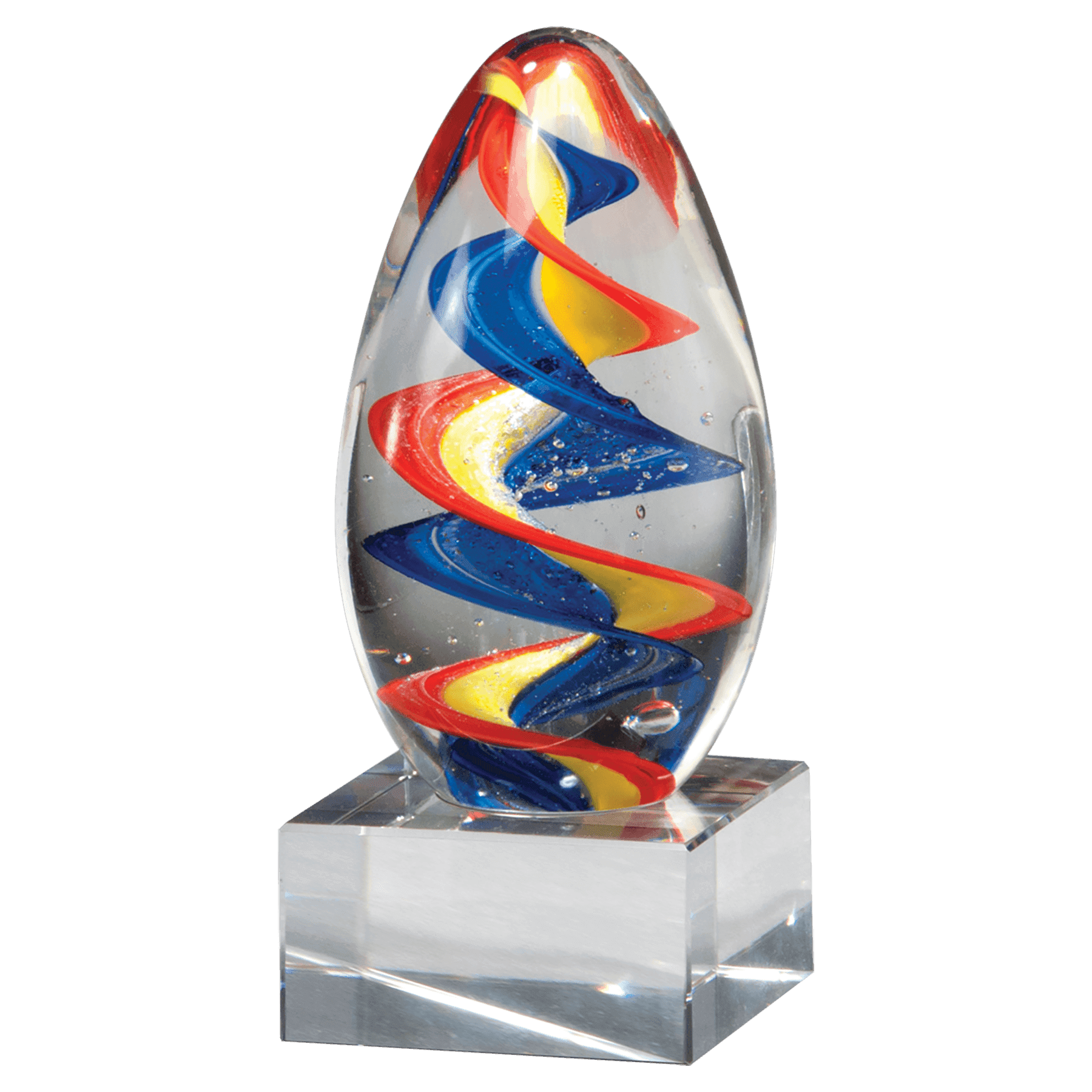 6" Colorful Egg Shaped Art Glass on Glass Base-No Plate luminum Plate