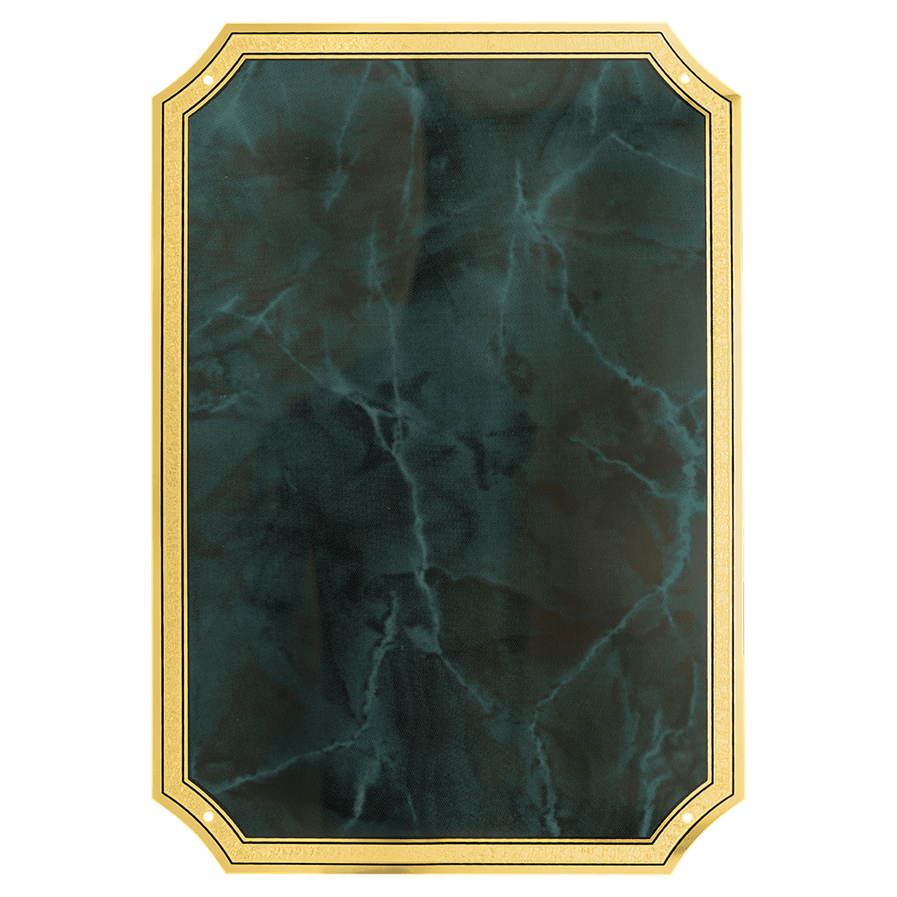 7" x 10" Marble Brass Plated Steel Plate with Four Holes, Notched Corners, and Florentine Design Border