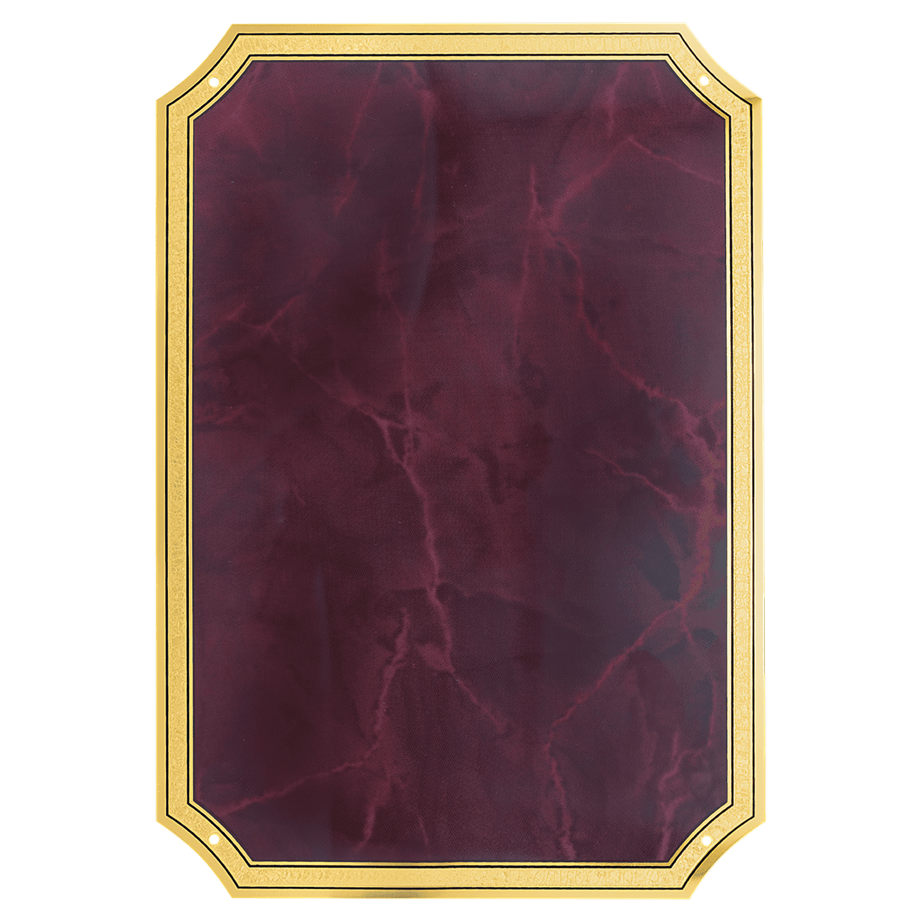 5 1/4" x 7 1/4" Marble Brass Plated Steel Plate with Four Holes, Notched Corners, and Florentine Design Border